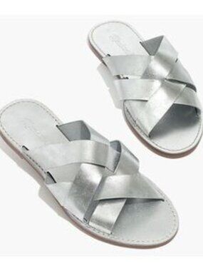 Madewell The Boardwalk Silver Woven Leather Slides